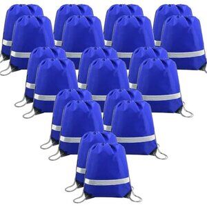 20 Pieces Royal Blue Drawstring Backpacks Bags Bulk, String Bags Reflective